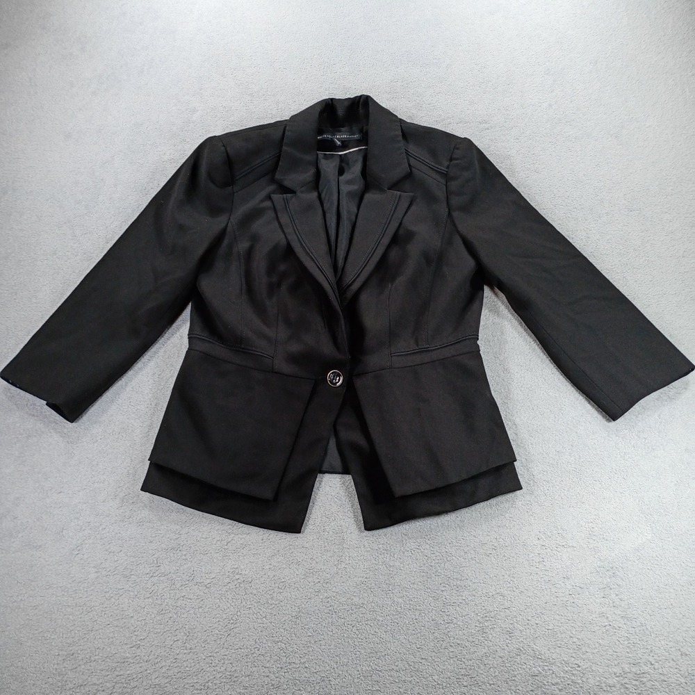 White House Black Market Womens Peplum Blazer Black 4 Single Button Tiered Hem
